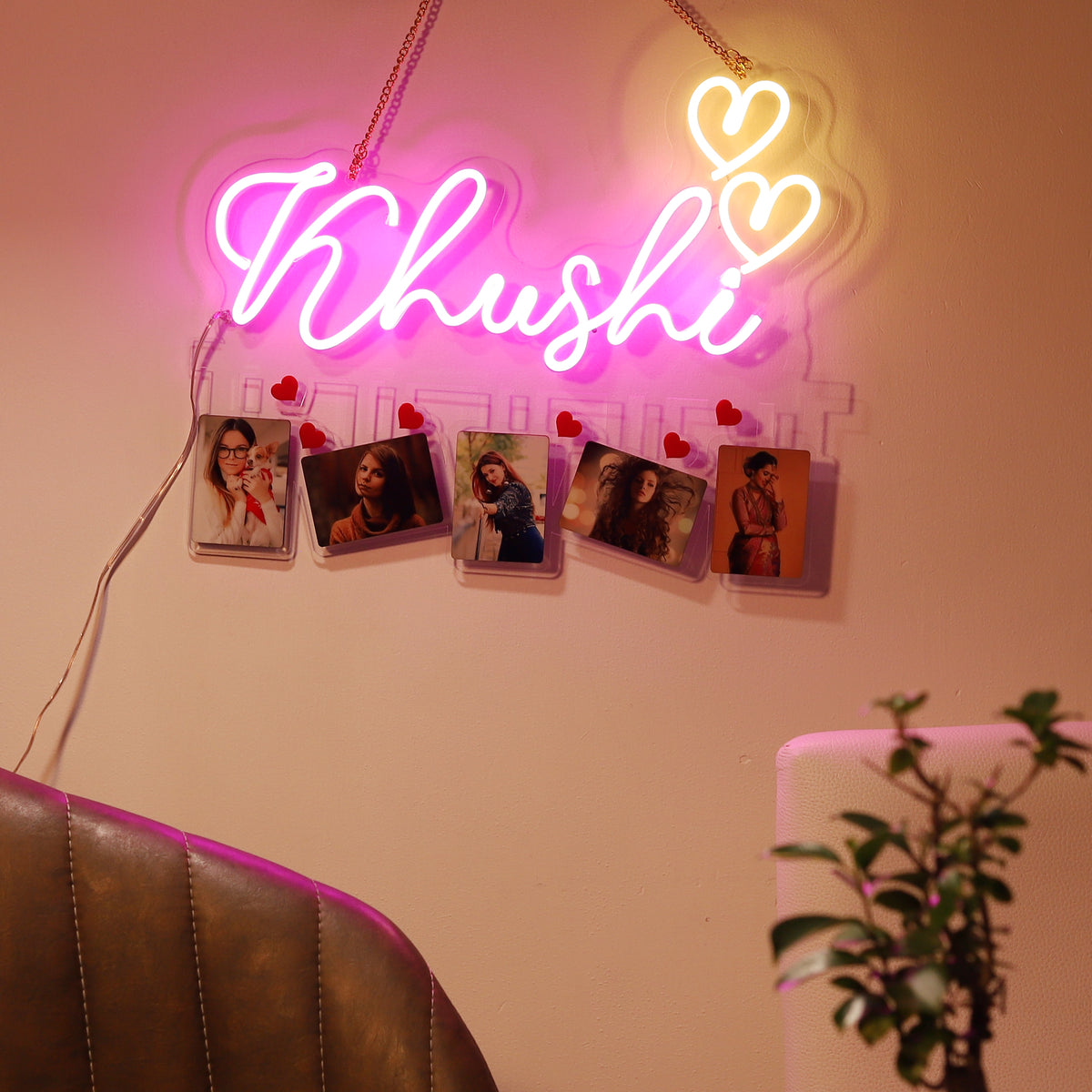 Personalized Name Neon With Two Hearts